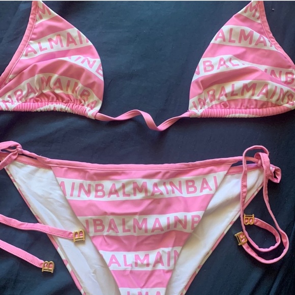 Balmain logo stripped bikini, Size 42/ L - Picture 4 of 5